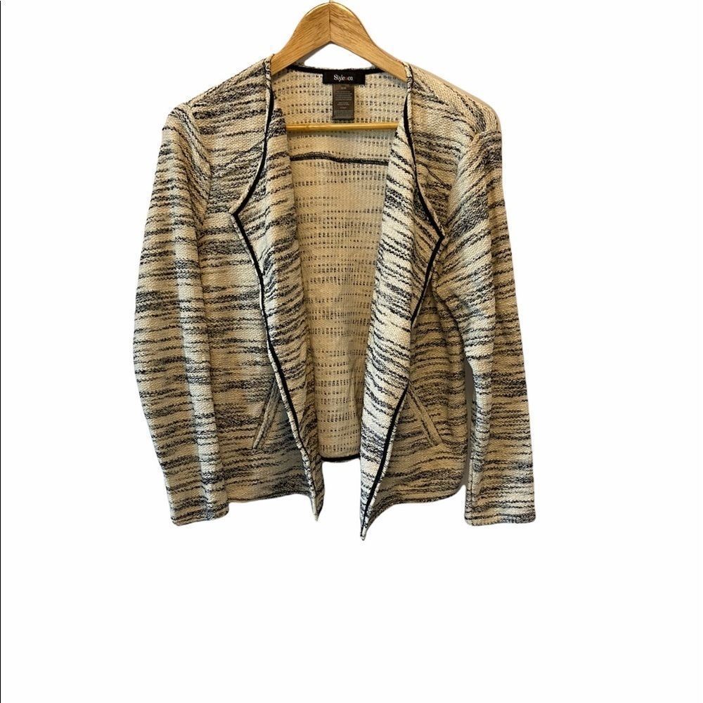 STLE&CO Cream&Black Tweed Lightweight Open Blazer